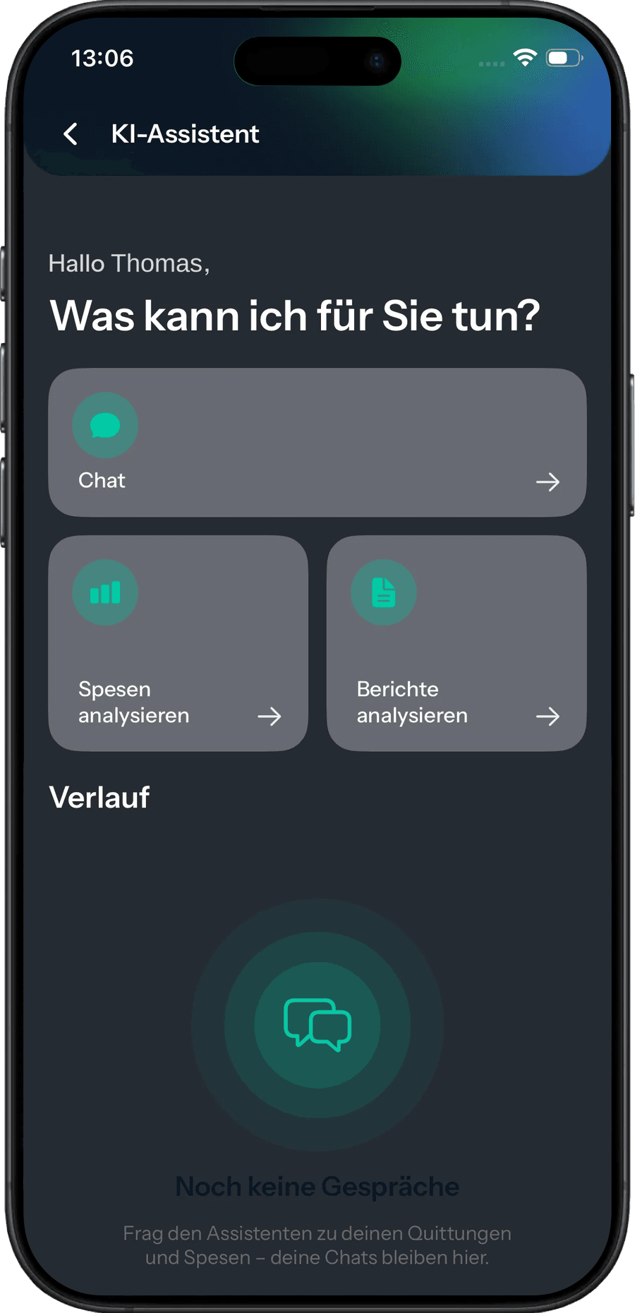 Quitty-KI-Assistent mit Chatoberfläche für Fragen zu eigenen Quittungen und Ausgaben