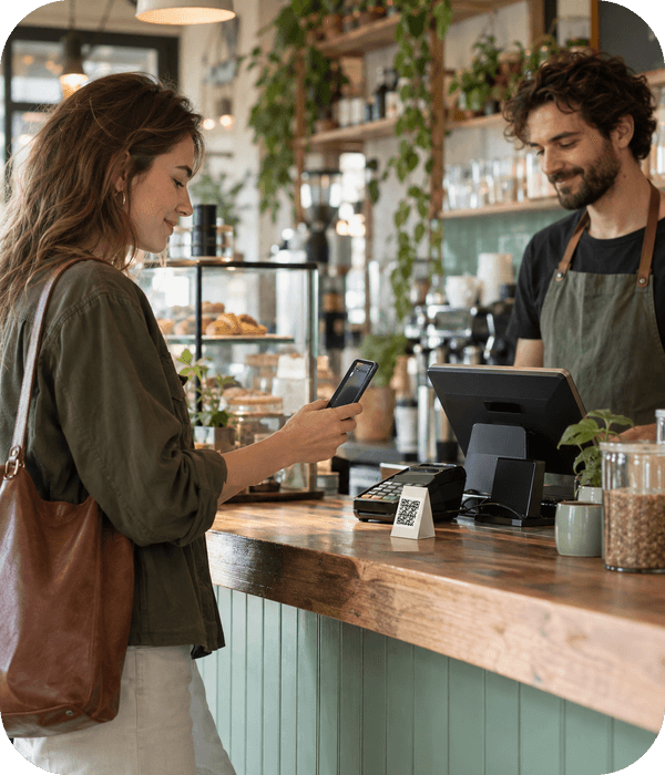 Paperless cafe visit with smartphone and POS terminal