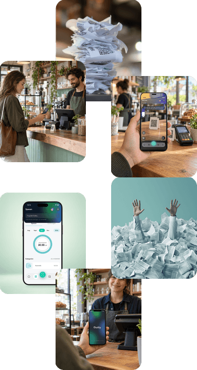Paper receipts and current Quitty app screens